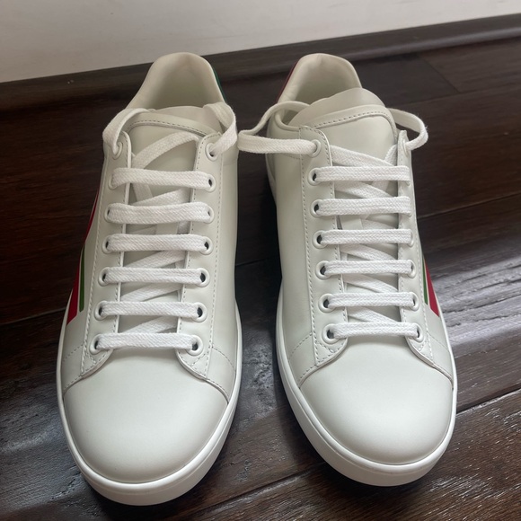 Brand New Gucci Ace Sneakers Green Red Logo GG White Womens Size 36.5 - Picture 6 of 12